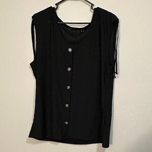 Black Sleeveless See Through Button-Up Top